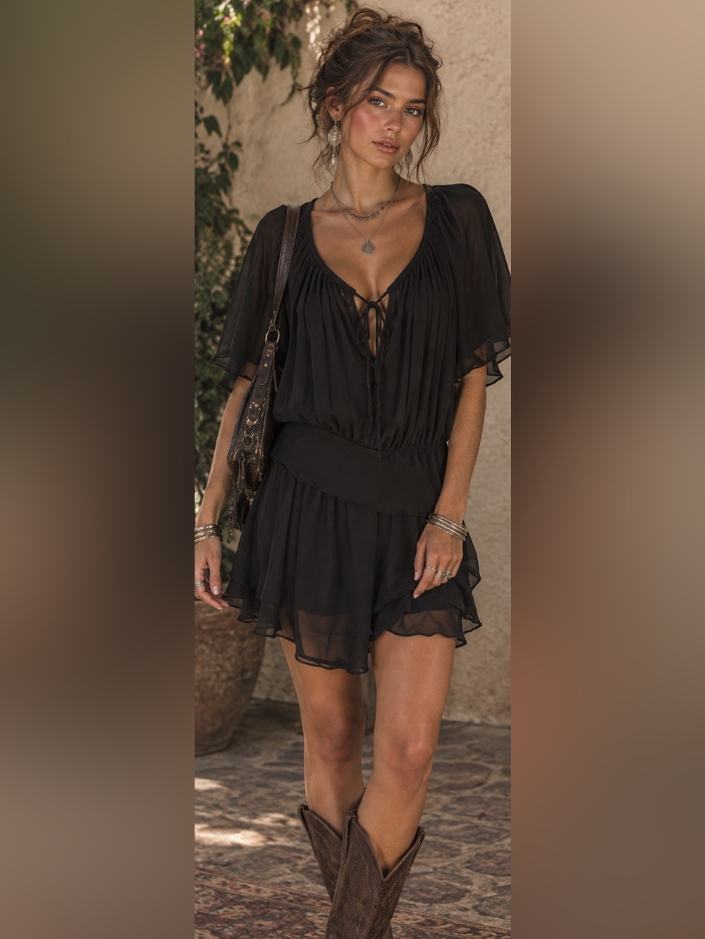 Abercrombie & Fitch Angel Sleeve Sheer Mini Dress Boho Classic Minimalist XL